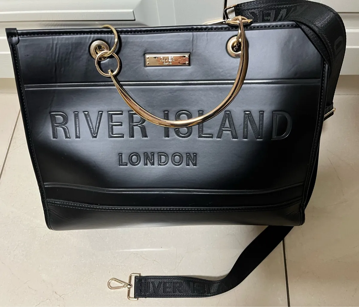 River Island Black Debossed Branded Bag - Image 2
