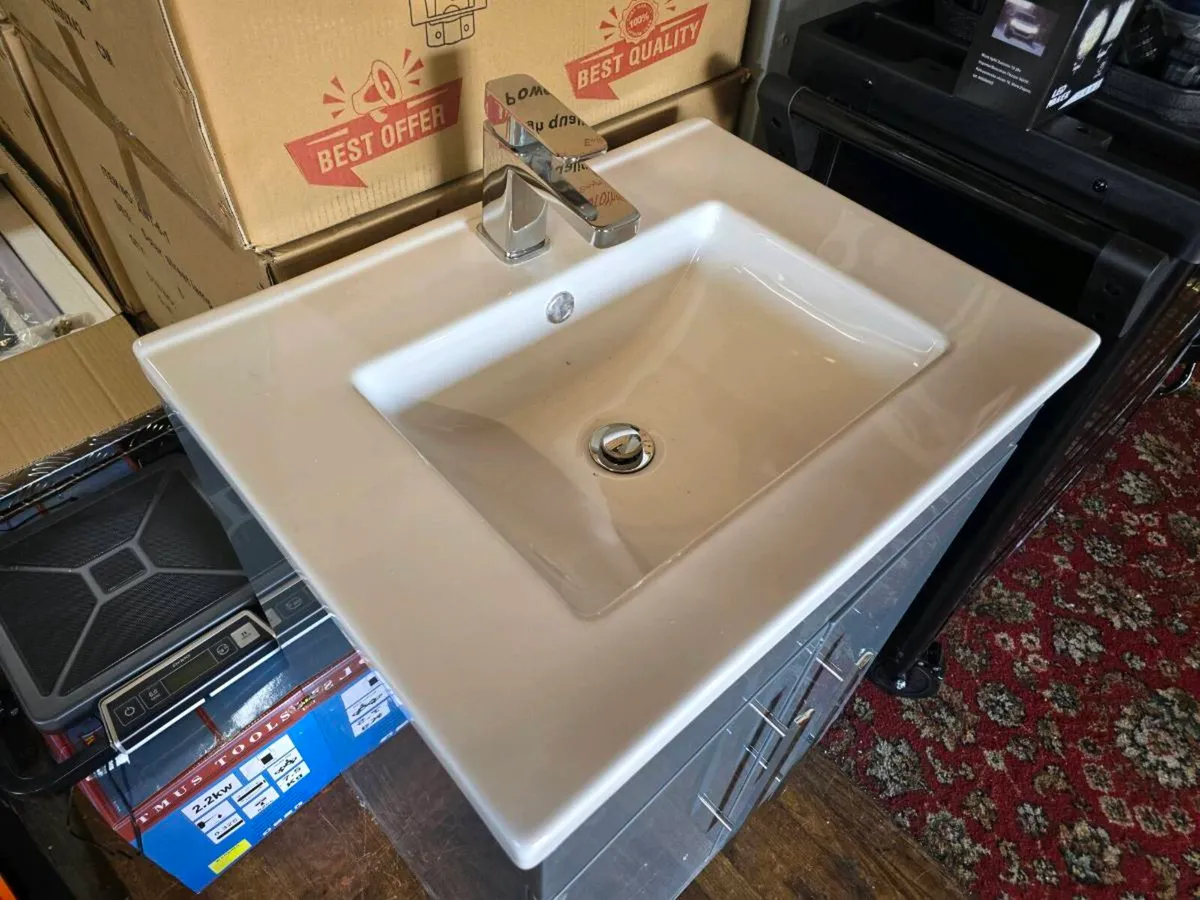 MODERN 600MM VANITY UNIT – GREY & WHITE AVAILABLE - Image 2