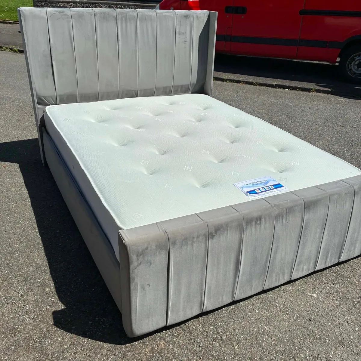 5ft King Grey Velvet Bed frame & New Mattress - Image 1