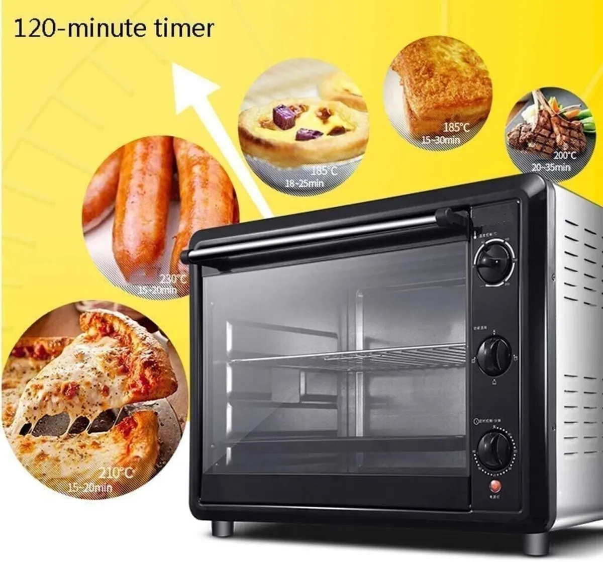 60L Oven Adjustable Temp 120Min Timer Baking - Image 3