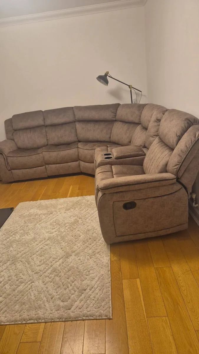 Bruno Grey & Sand Corner Fabric Recliner Sofa - Image 4