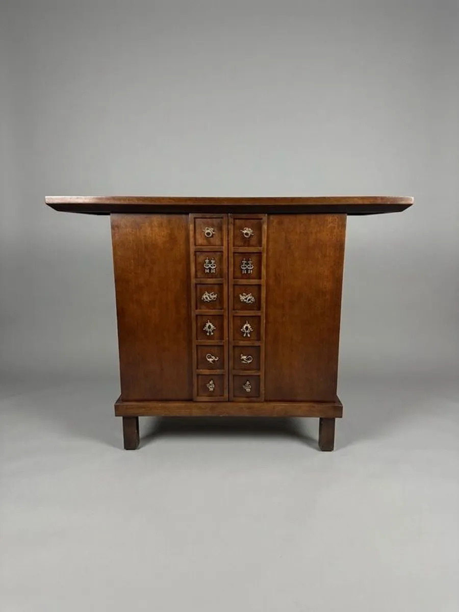 Vintage Chinese Hardwood Side Cabinet with Overhanging Top - Image 1