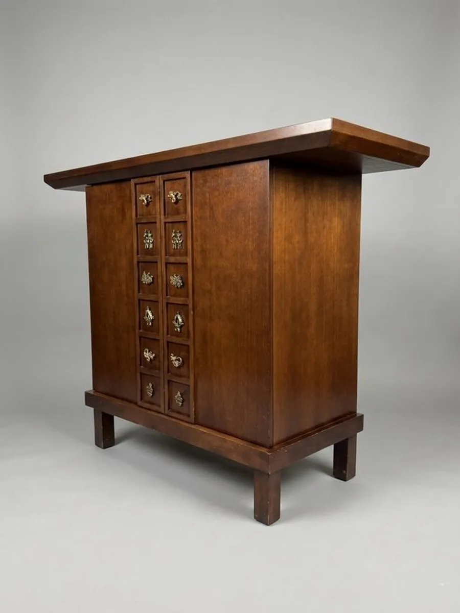 Vintage Chinese Hardwood Side Cabinet with Overhanging Top - Image 2