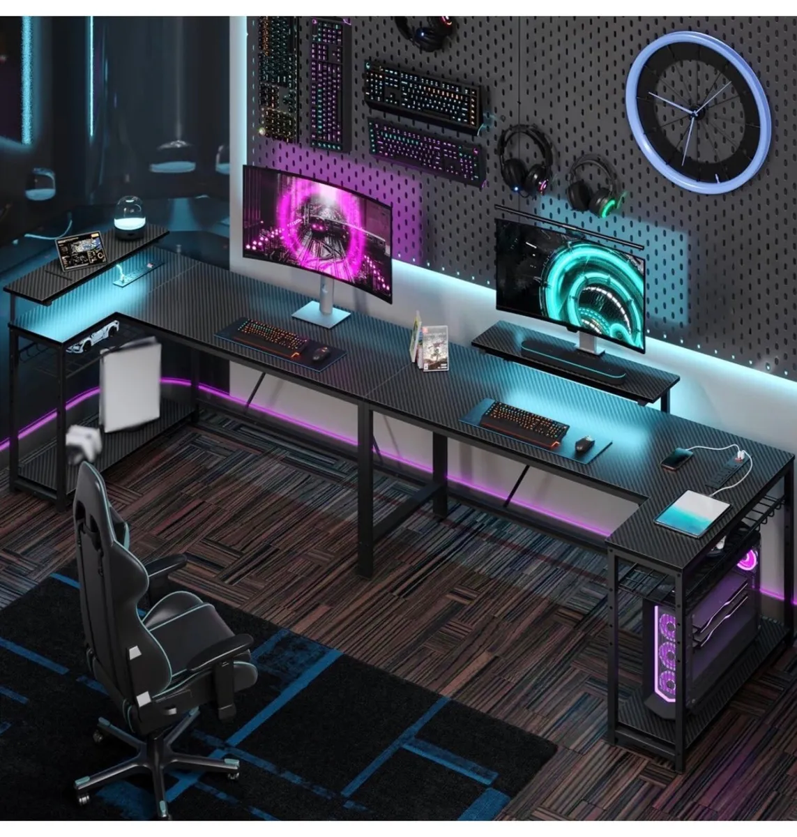 147CM L-Shaped Gaming Desk with RGB Lights & Power - Image 2