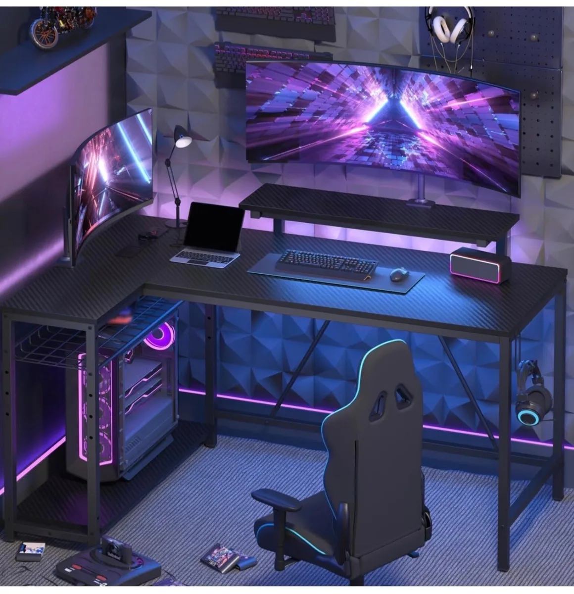 147CM L-Shaped Gaming Desk with RGB Lights & Power - Image 1