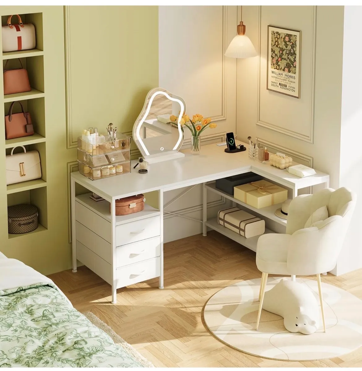 120cm Corner Desk with Drawers, Reversible L shape - Image 1