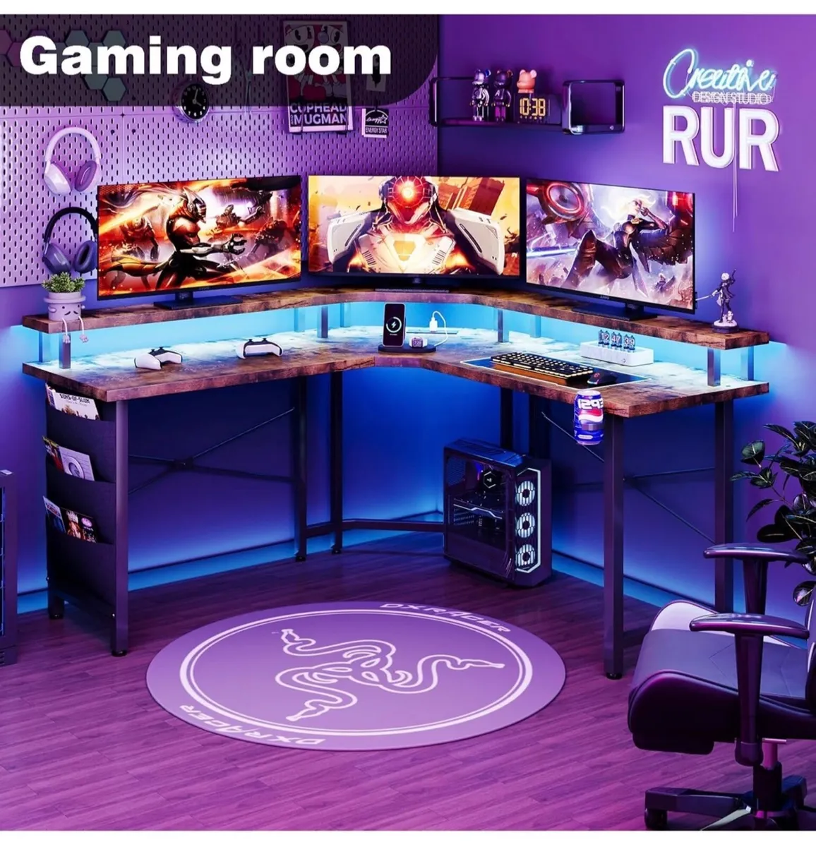 Computer Desk with Power Outlets & LED Strip, 50.8 - Image 2