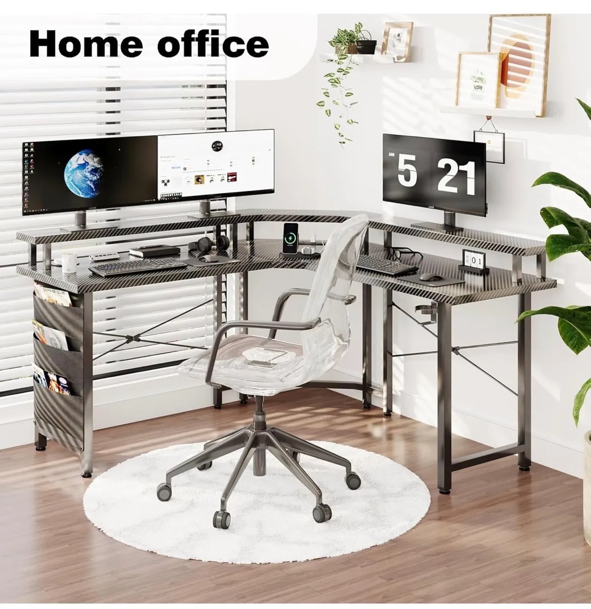 Computer Desk with Power Outlets & LED Strip,50.8" - Image 4