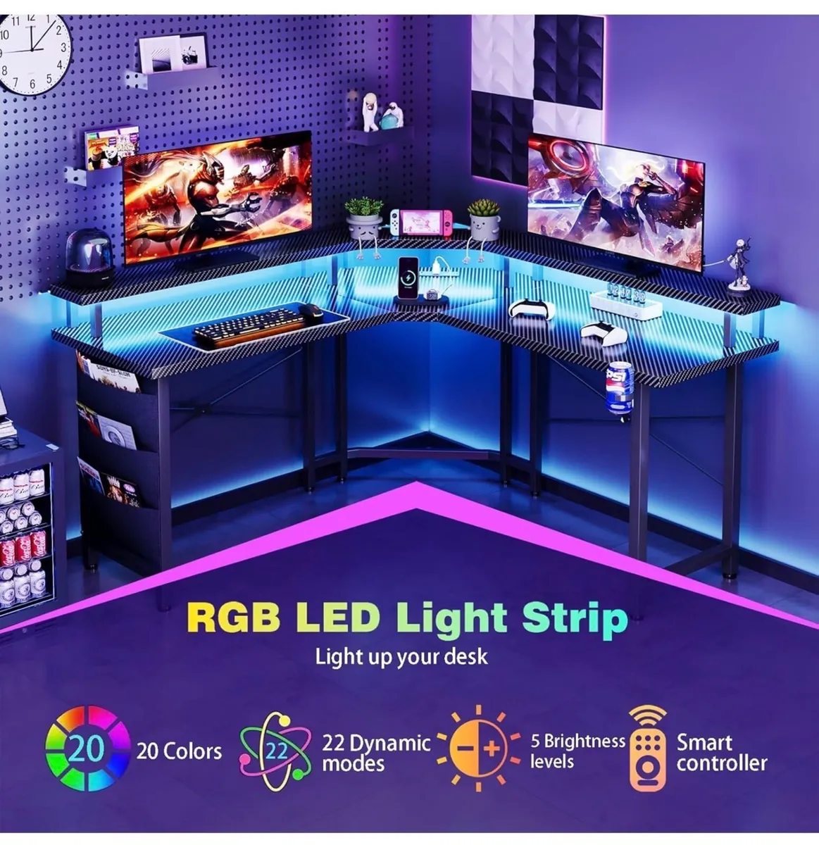 Computer Desk with Power Outlets & LED Strip,50.8" - Image 1