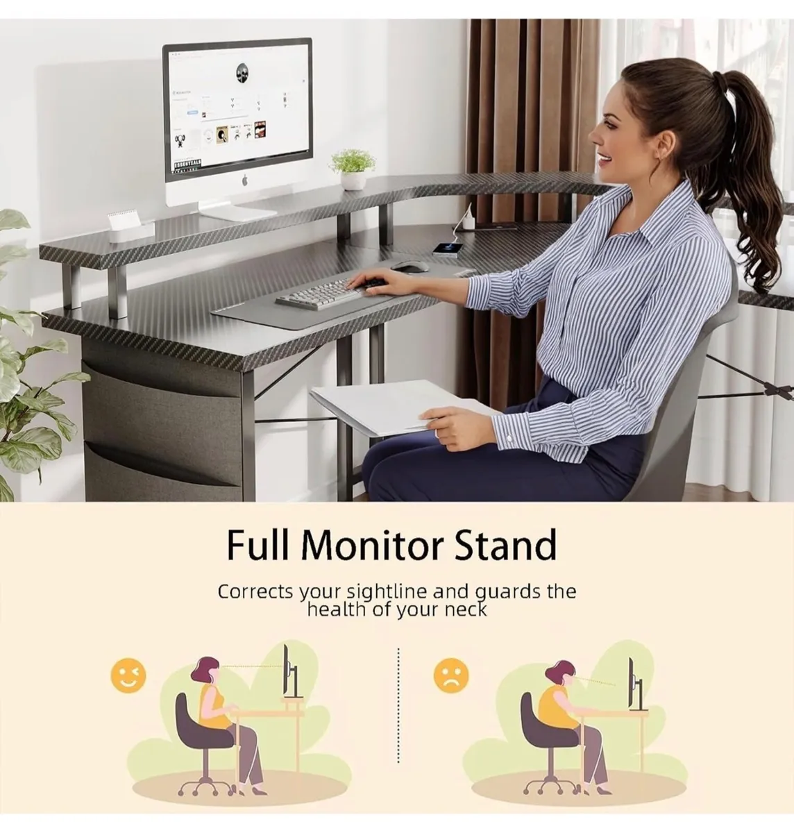Computer Desk with Power Outlets & LED Strip,50.8" - Image 3
