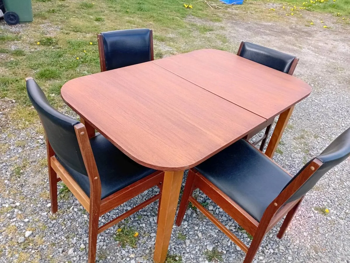 mid century crannac dining set in black leather - Image 3