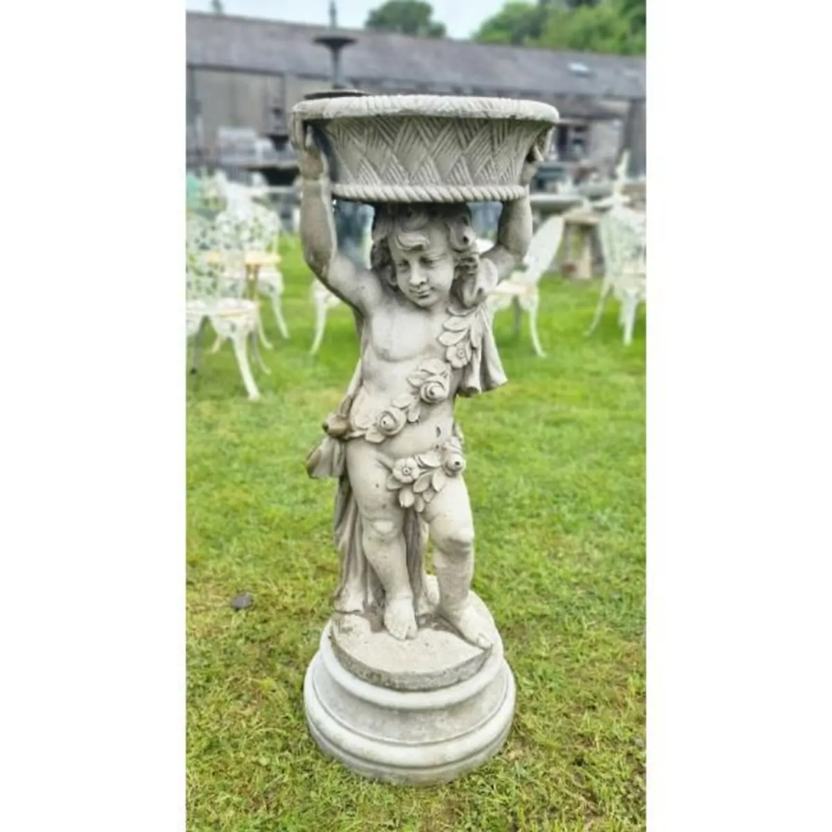 Bird Bath Large Hands Up Cherub GL BB049 - Image 1