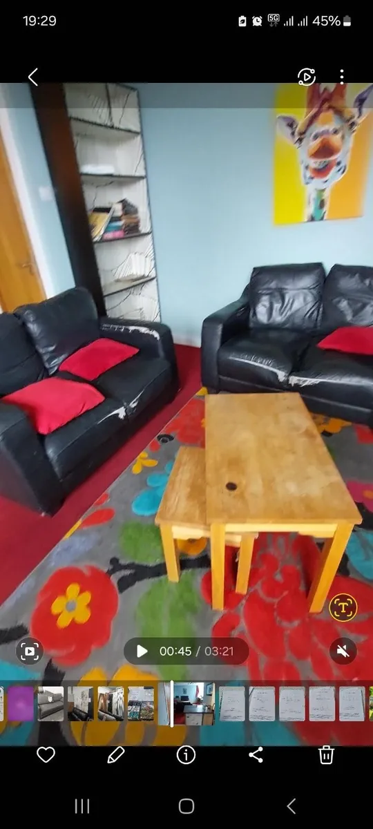 Free 2 seater black leather couch/sofa x 2 - Image 2