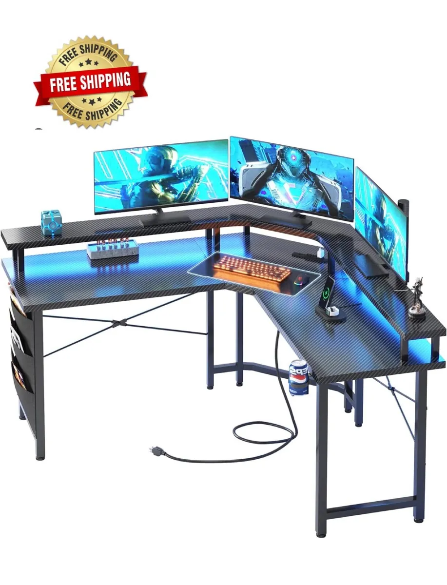 Computer Desk with Power Outlets & LED Strip,50.8" - Image 1