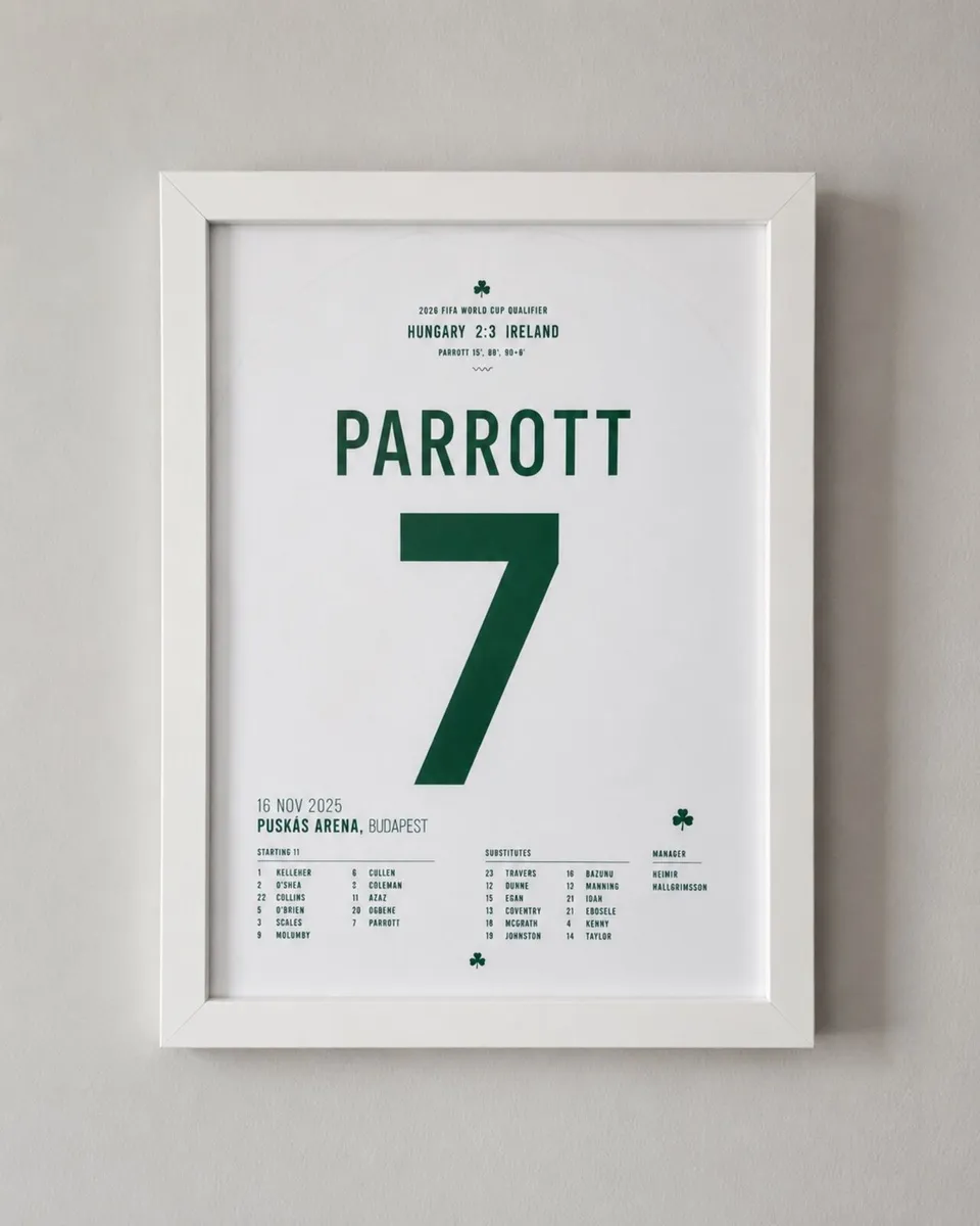Framed Troy Parrott Ireland Football Print COYBIG - Image 1