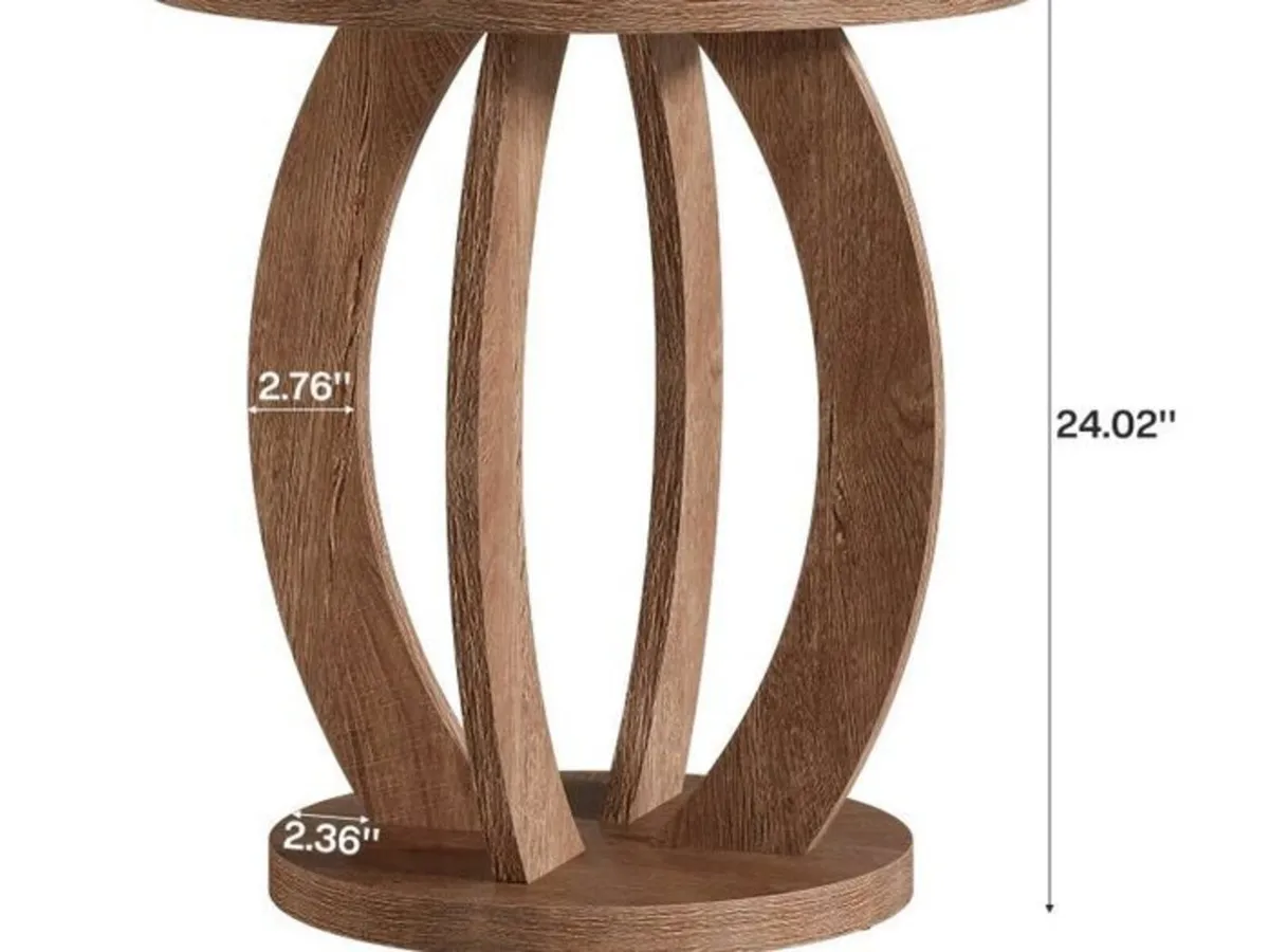 Rustic Round Wooden Side Table Versatile Accent Ta - Image 4