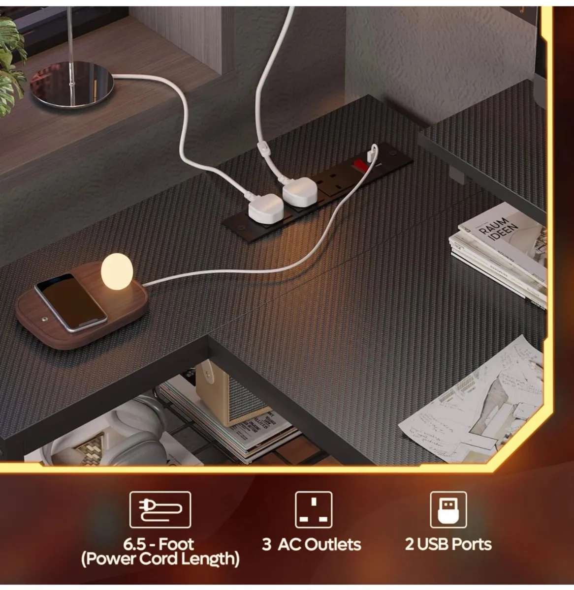 106.5CM L-Shaped Gaming Desk with RGB LED Lights C - Image 2