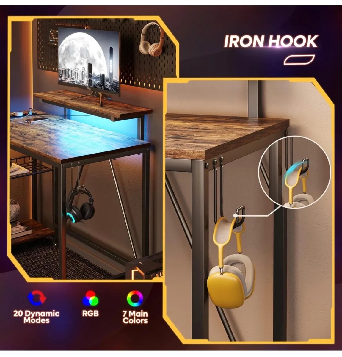 106.5CM L-Shaped Desk with 3 Power Outlets, 2 USB - Image 4