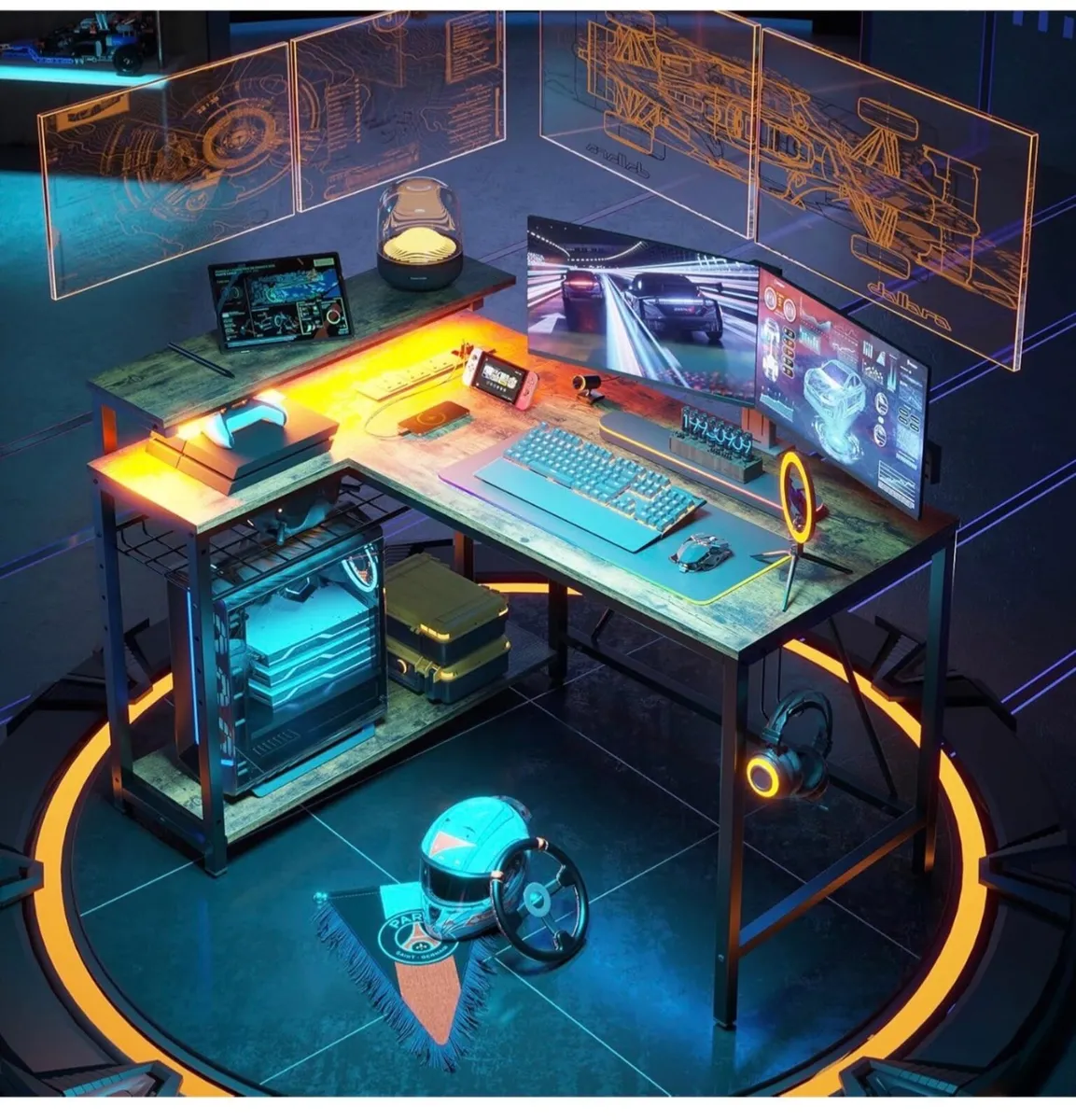 106.5CM L-Shaped Desk with 3 Power Outlets, 2 USB - Image 1