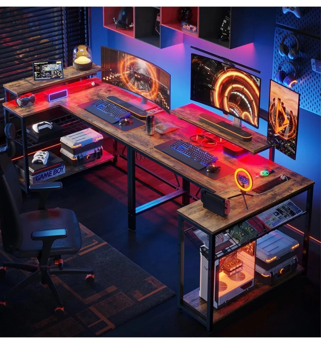 106.5CM L-Shaped Desk with 3 Power Outlets, 2 USB - Image 3