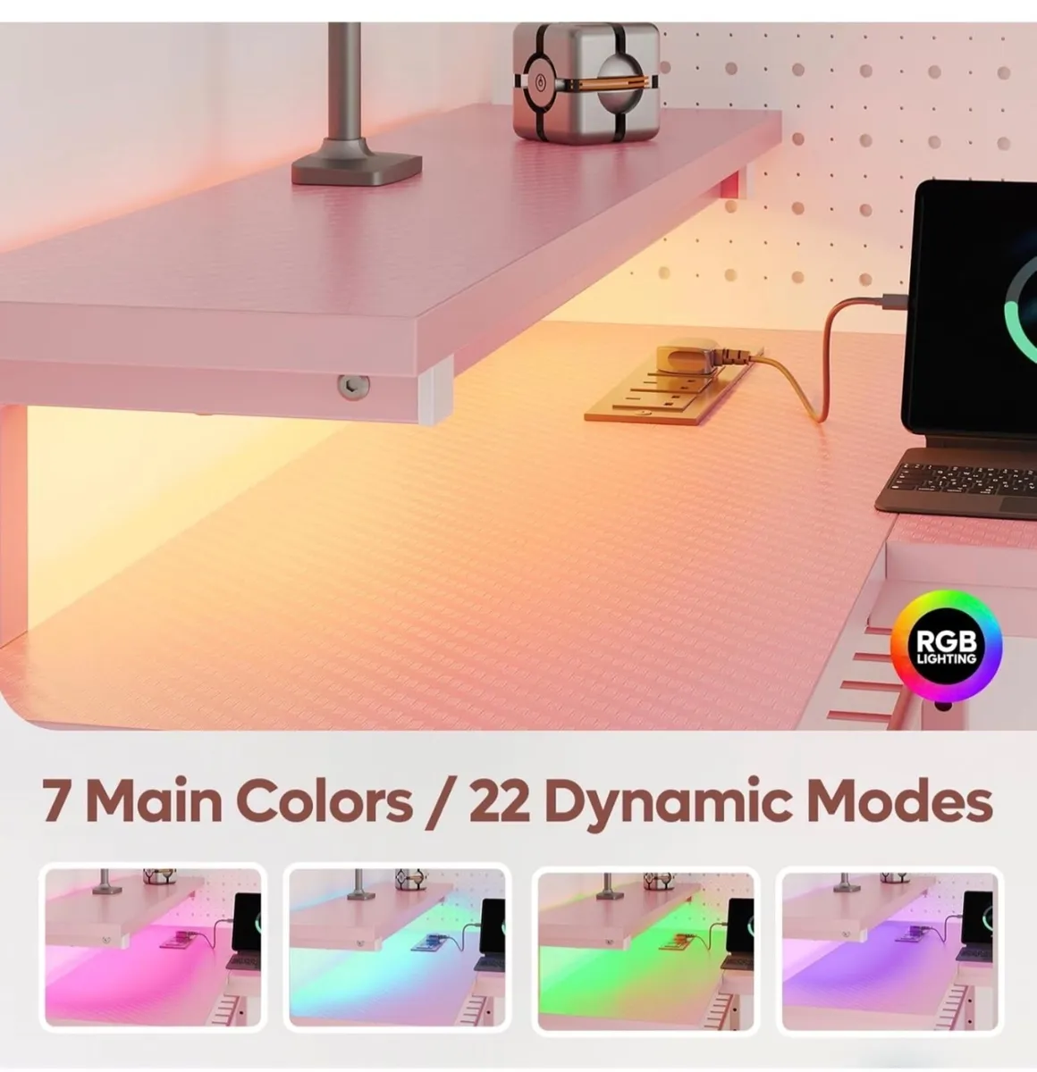 106.5CM L-Shaped Desk with Power Outlets & LED Lig - Image 4