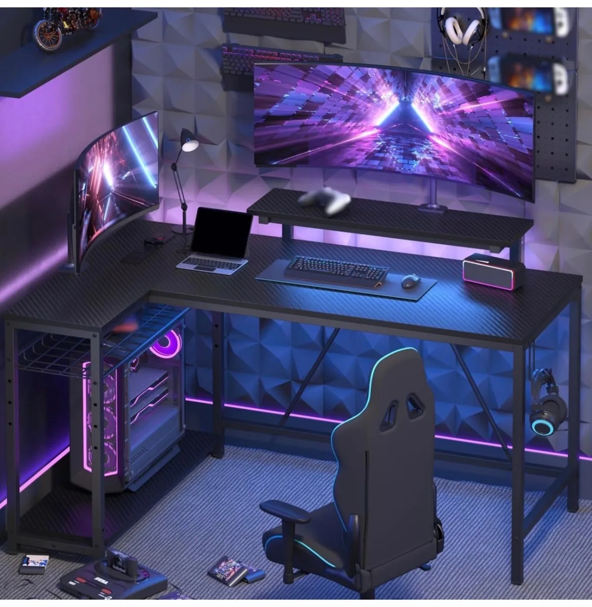 132.5CM L-Shaped Workstation with Carbon Fibre Sur - Image 3