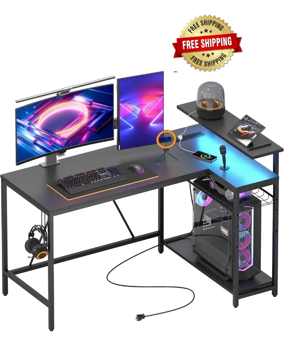 132.5CM L-Shaped Workstation with Carbon Fibre Sur - Image 1