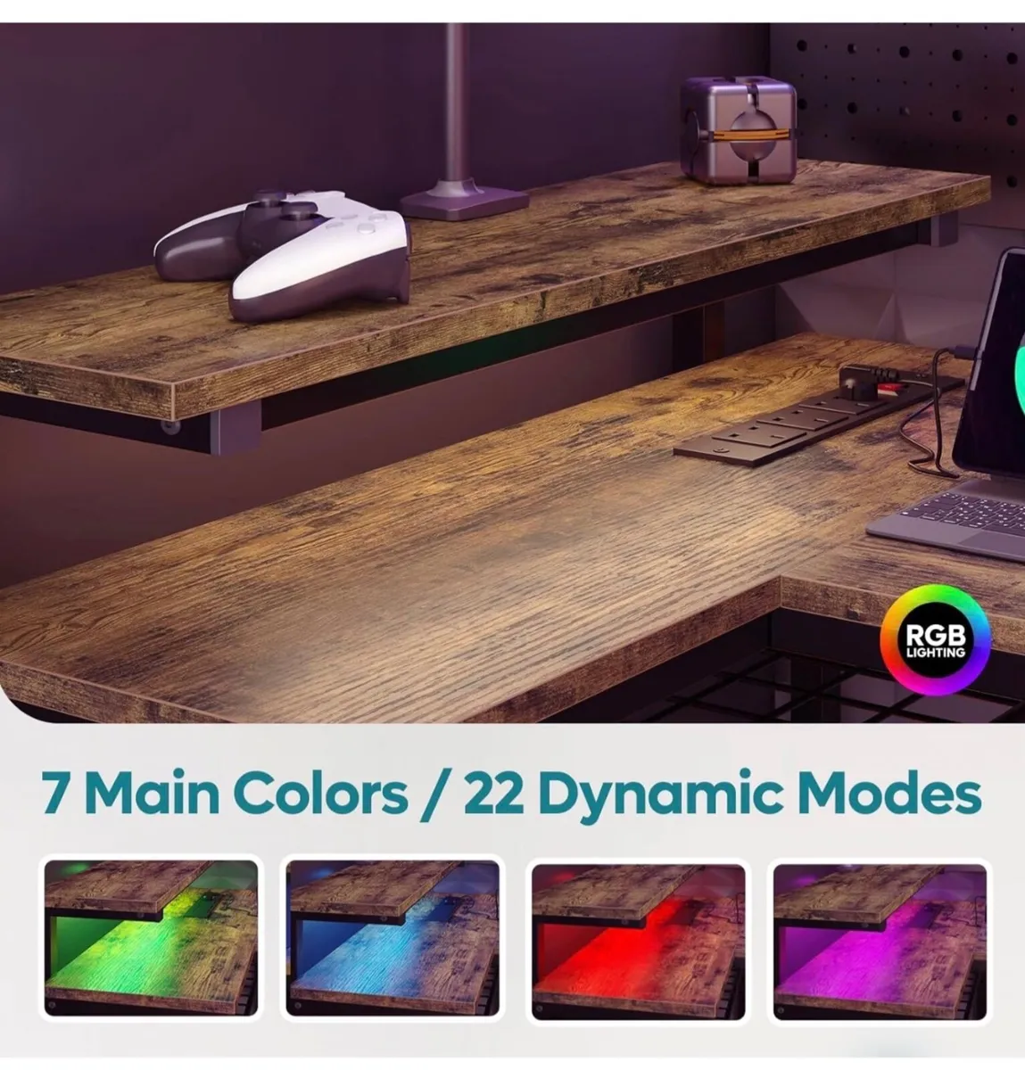 132.5CM L-Shaped Desk with 3 Power Outlets & 2 USB - Image 3