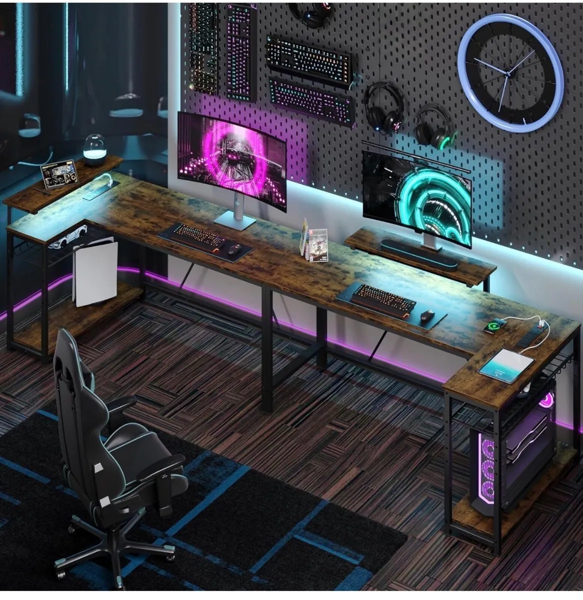 147CM L-Shaped Desk with Power Outlets & LED Light - Image 3