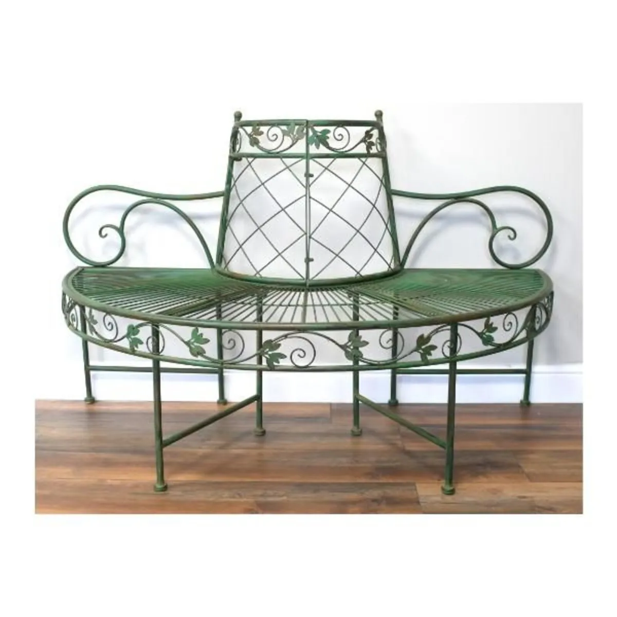 Tree Bench Half Round Green Ornate D11688