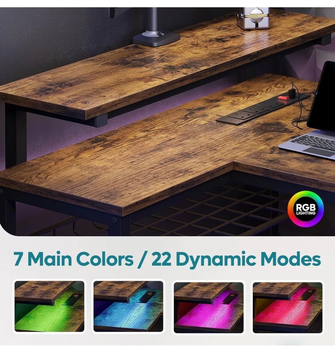 147CM L-Shaped Desk with Power Outlets & LED Light - Image 3
