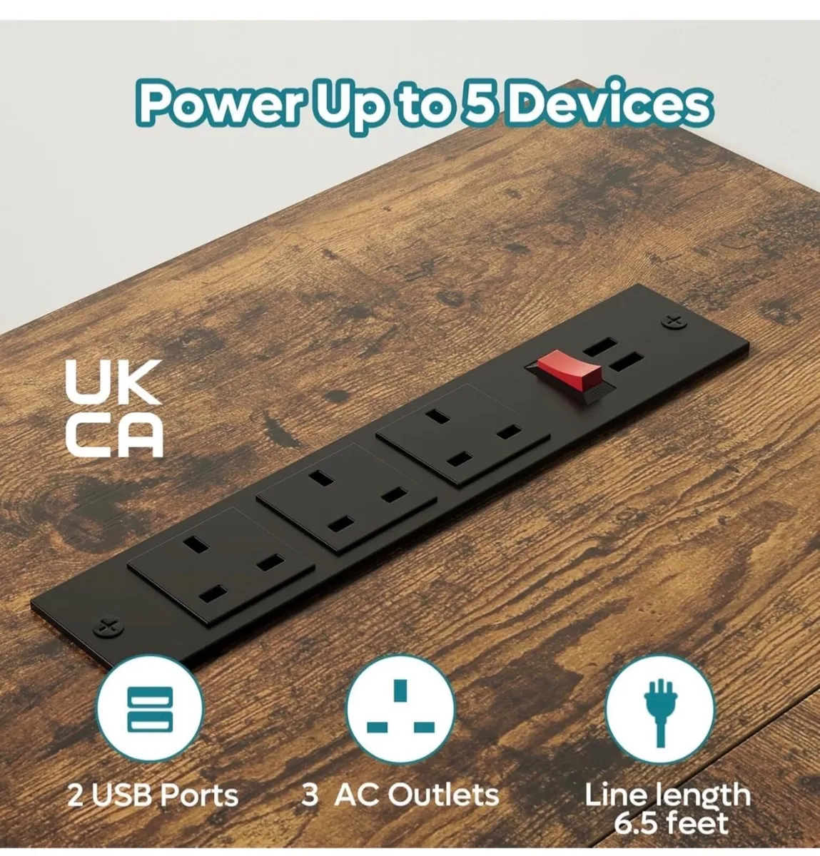 147CM L-Shaped Desk with Power Outlets & LED Light - Image 4
