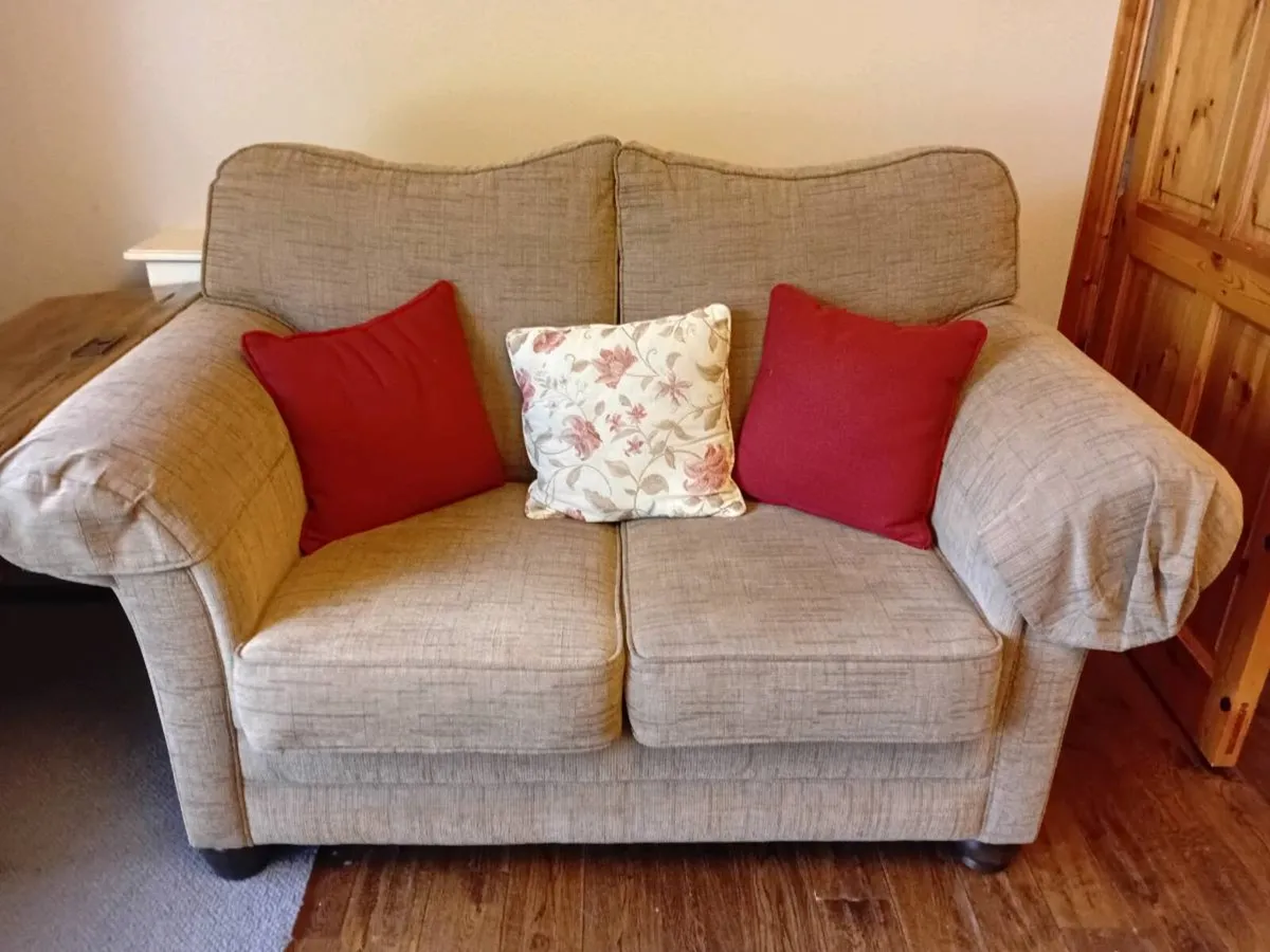 2 x Beige Fabric Sofas – Very Comfortable – Mallow - Image 1