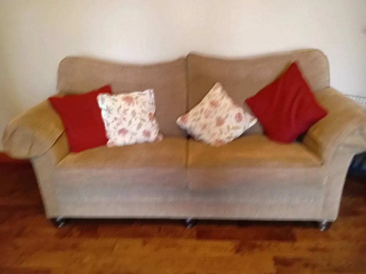 2 x Beige Fabric Sofas – Very Comfortable – Mallow - Image 2