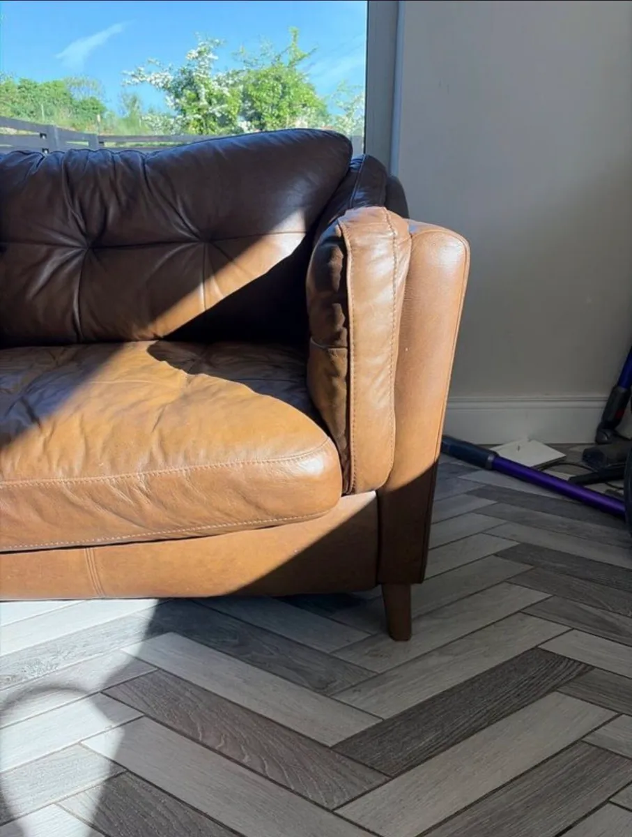 2 Seater Brown Leather Couch - Image 2