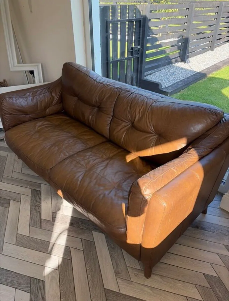 2 Seater Brown Leather Couch - Image 3
