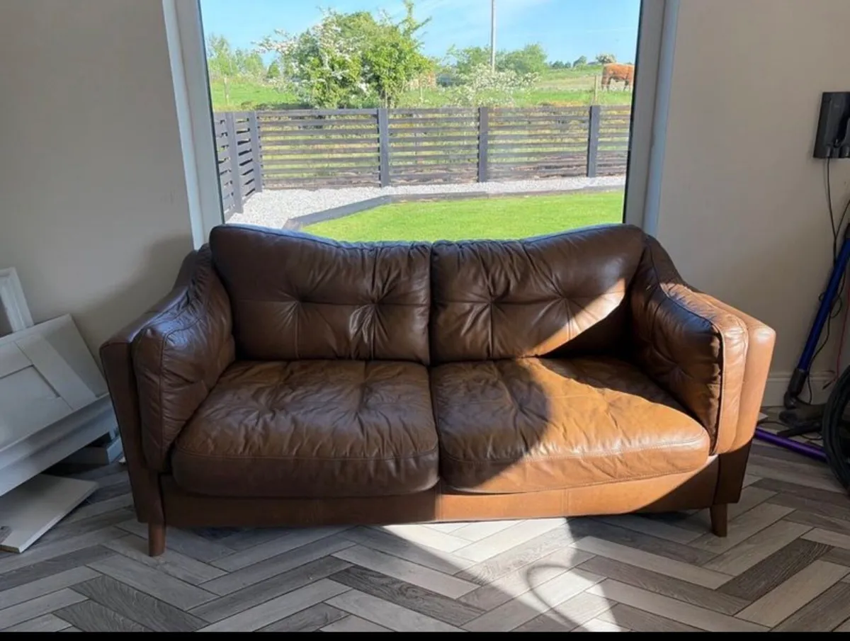 2 Seater Brown Leather Couch - Image 4