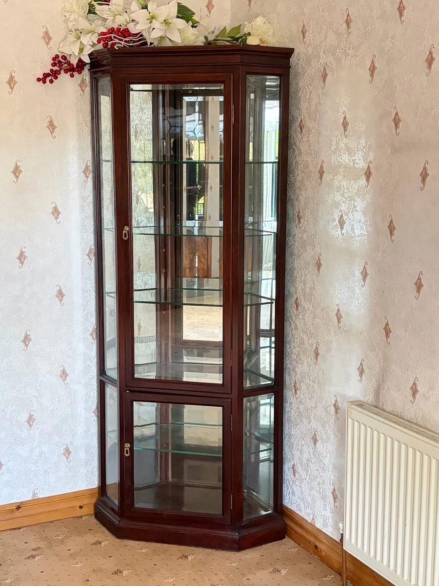 Dark wood corner unit with lights - Image 1