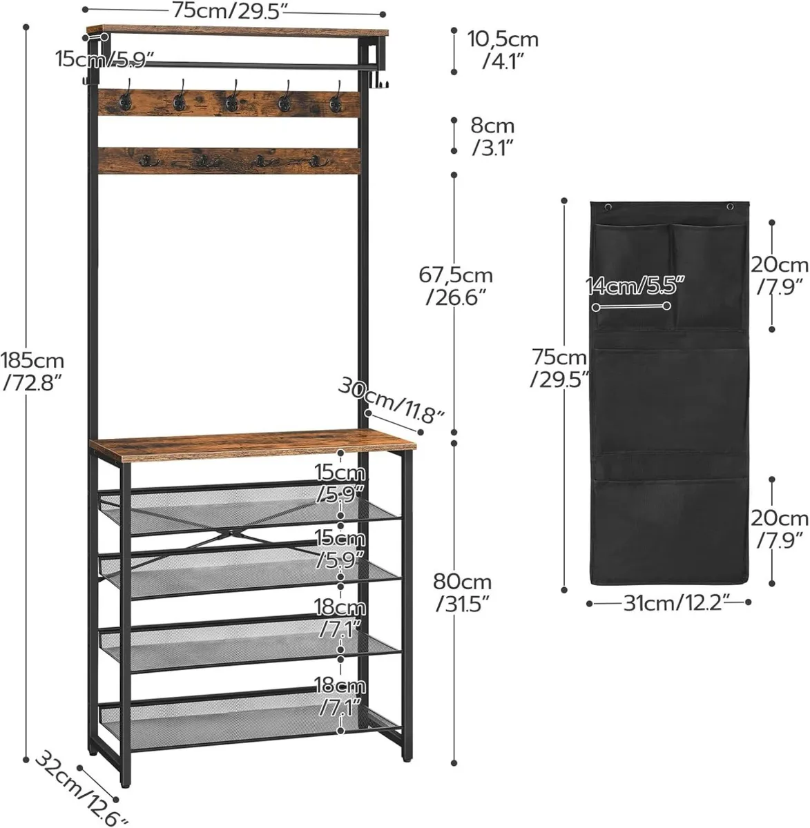 Coat Stand Rack with Shoe Storage Hall Tree - Image 3