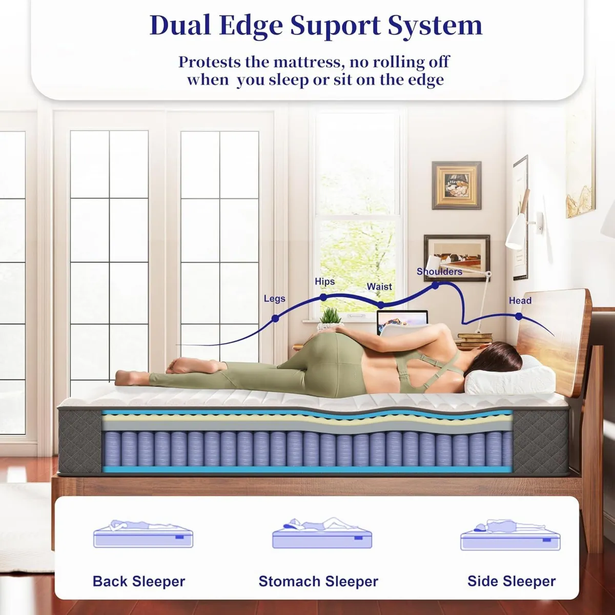 10 Inch Double Mattress 7-Zone Hybrid Bed - Image 4