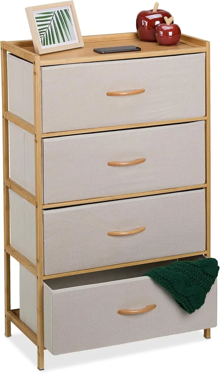 Dresser Storage Unit Bamboo 4 Fabric Drawers - Image 1