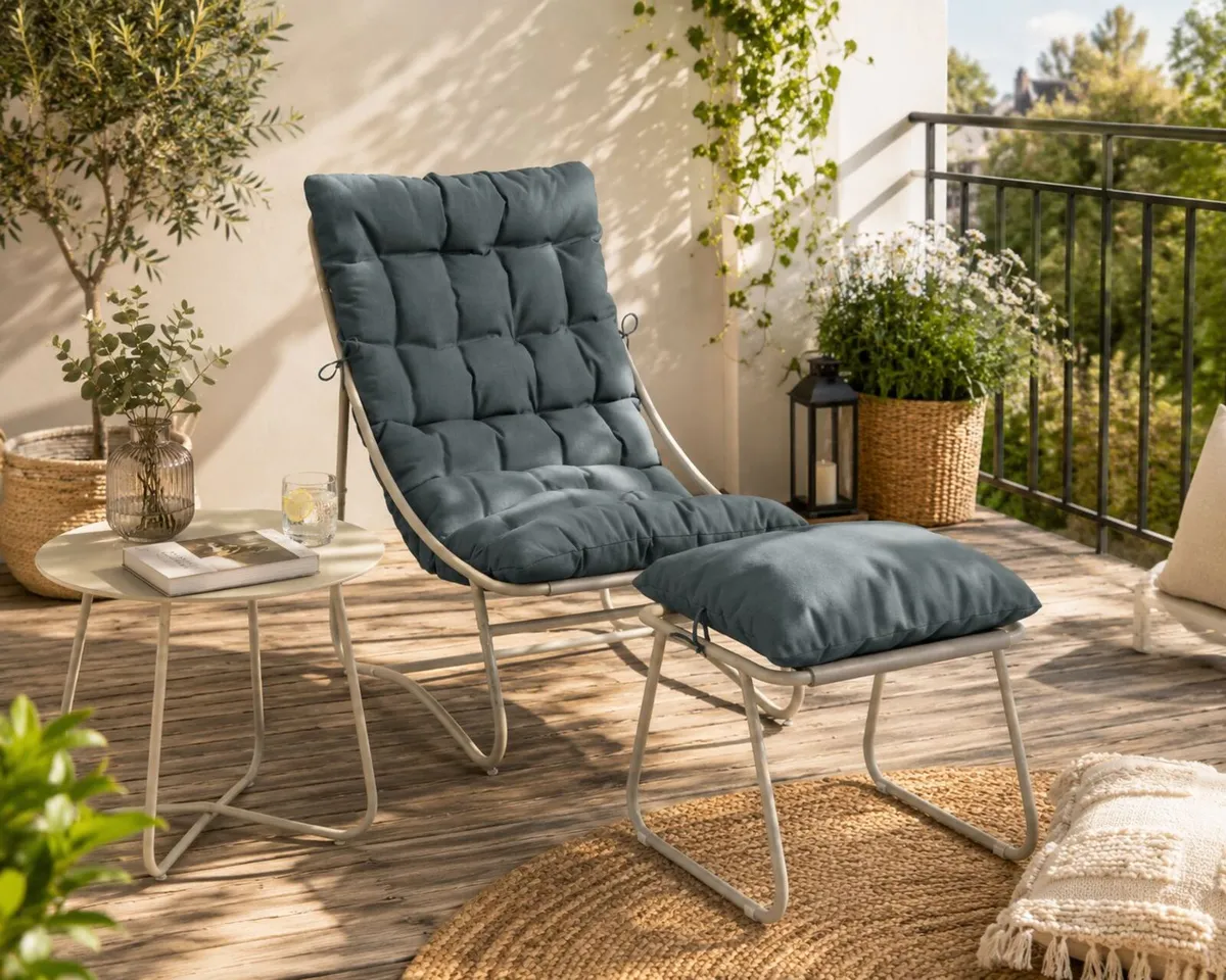Garden Lounge Chair Set with Footstool & Side Tabl - Image 1