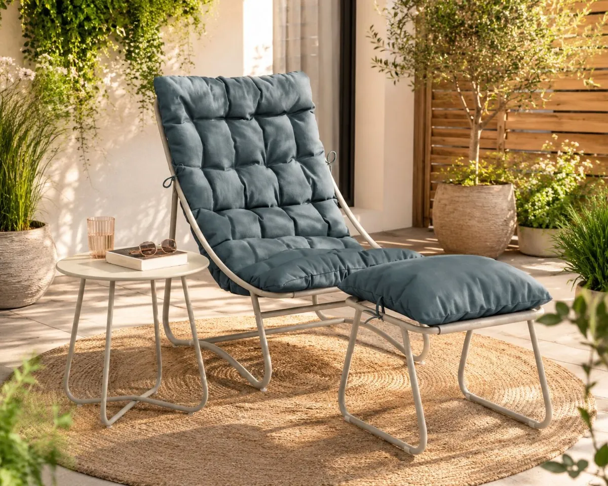 Garden Lounge Chair Set with Footstool & Side Tabl - Image 2