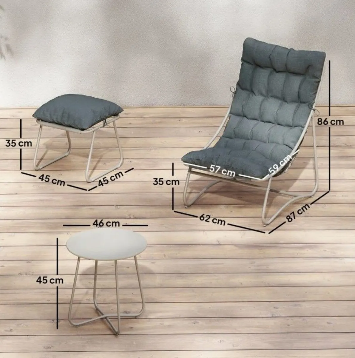 Garden Lounge Chair Set with Footstool & Side Tabl - Image 3
