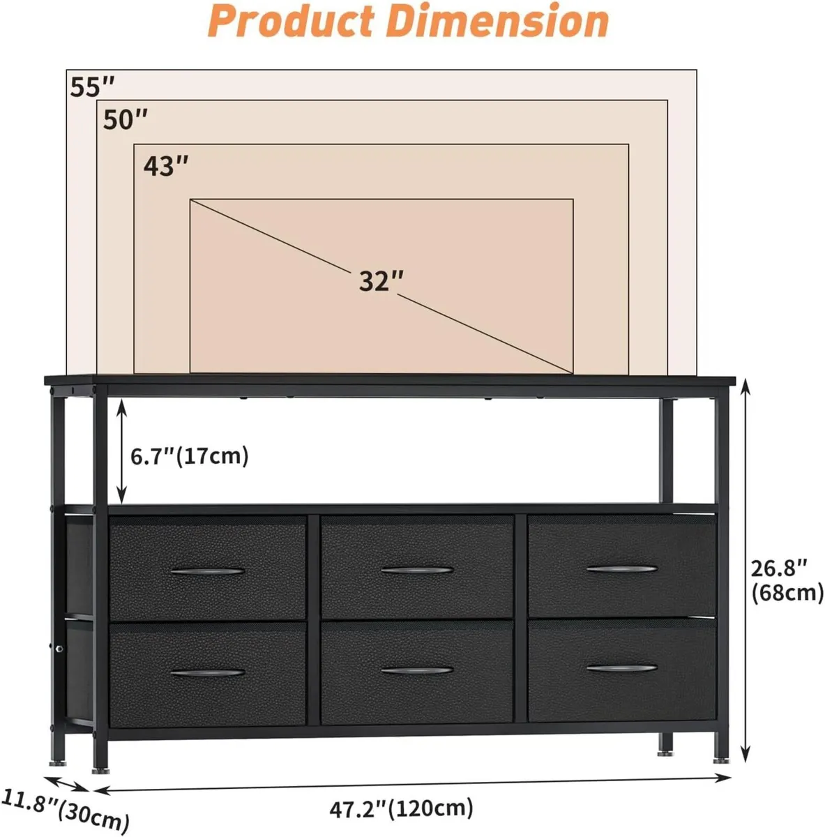 55 Inch TV Stand with Storage Drawers Shelf for - Image 3