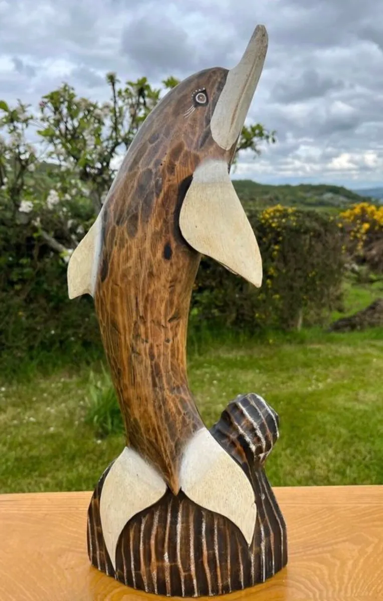 Wooden Dolphin Sculpture 50cm tall - Image 3