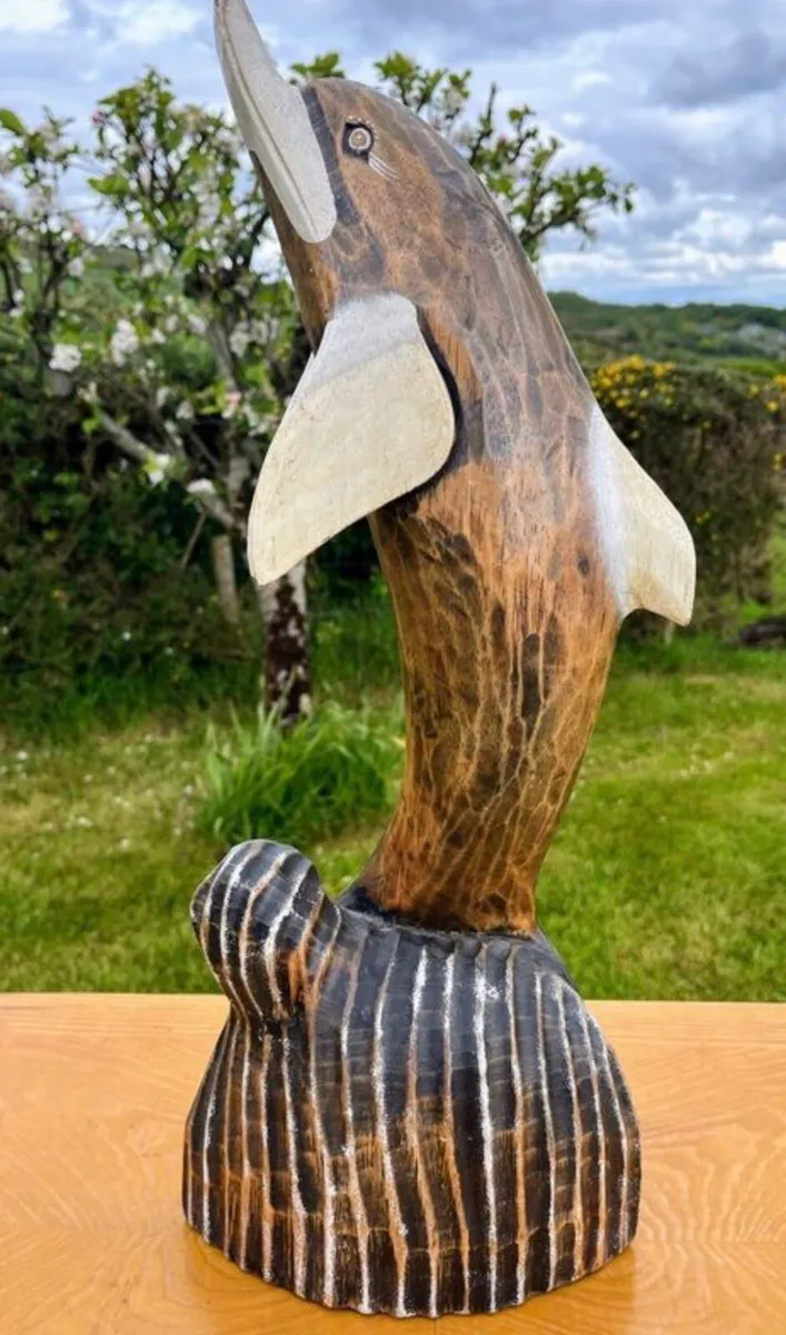 Wooden Dolphin Sculpture 50cm tall - Image 2