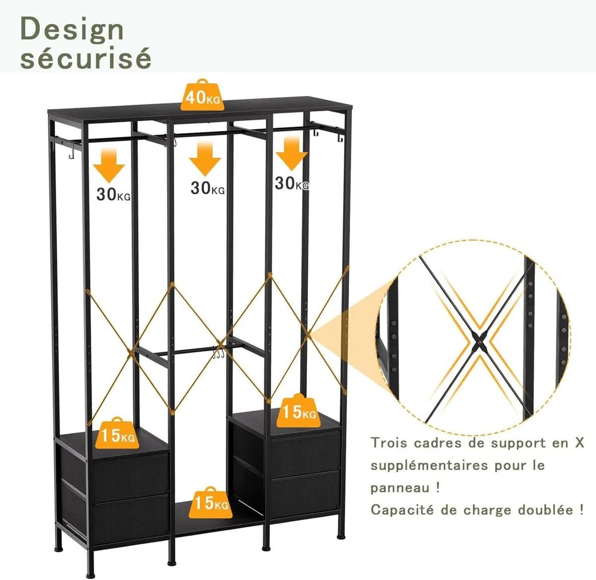 Clothing Rack Black Clothes Rail with Fabric - Image 4