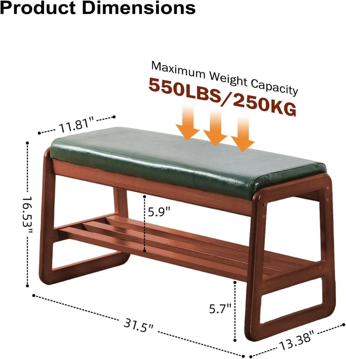 Solid Wood Shoe Bench 2-Tier Wooden Storage - Image 2