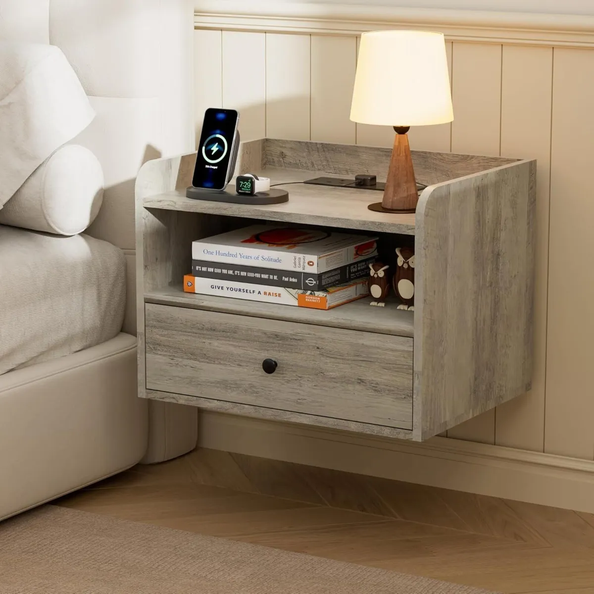 Bedside Table Set of 2 with Drawer and Charging - Image 2